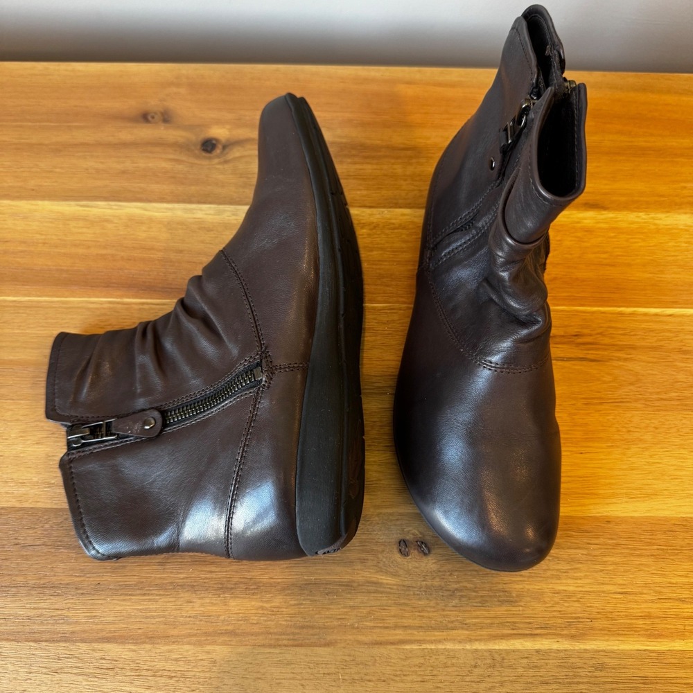 Josef Seibel Women 5.5-6‎ EU 36 Dark Brown Leather Ruched Ankle Boots Zip Casual